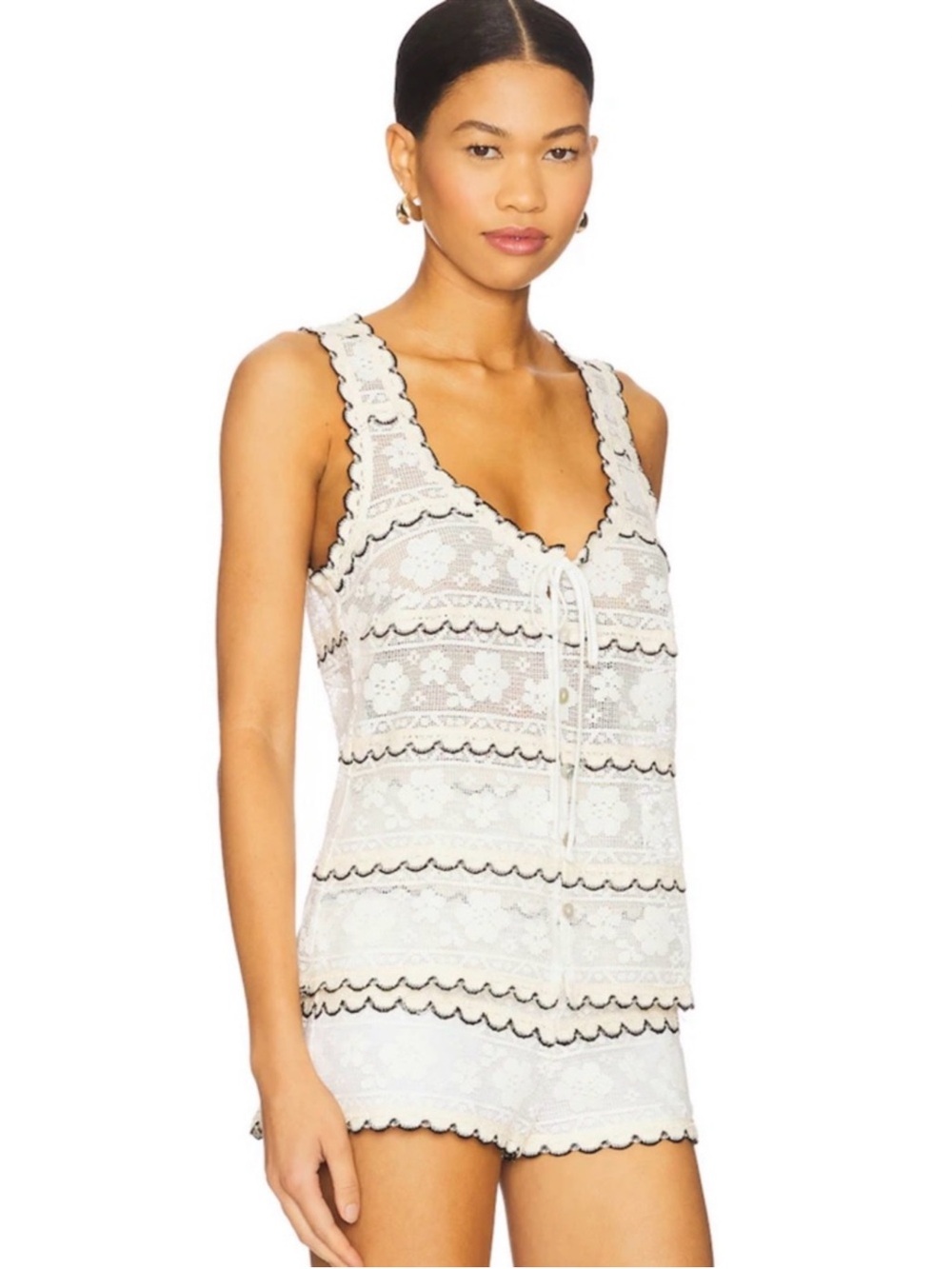 Show Me Your Mumu Take It Easy White Lace Tank & Scallop-Trim Shorts Set